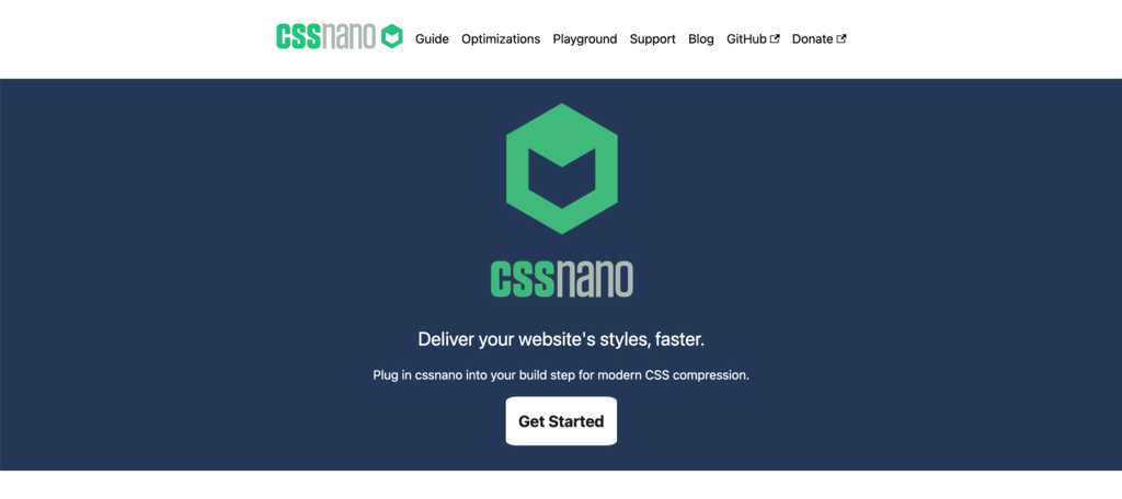 Homepage of CSS minifying tool, CSSNano