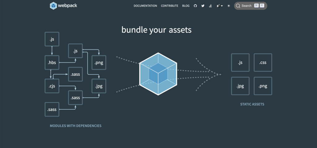 Homepage of open-source module bundler for JavaScript, webpack