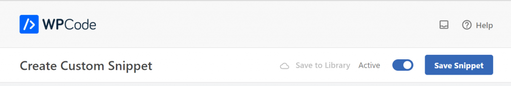 The activation toggle and Save Snippet button in WPCode