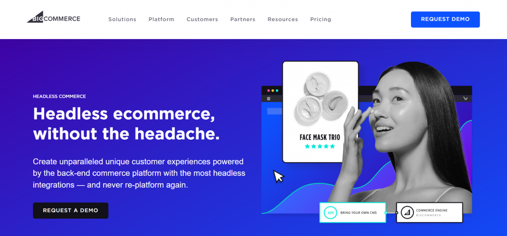The landing page of BigCommerce, an eCommerce platform that supports headless framework.