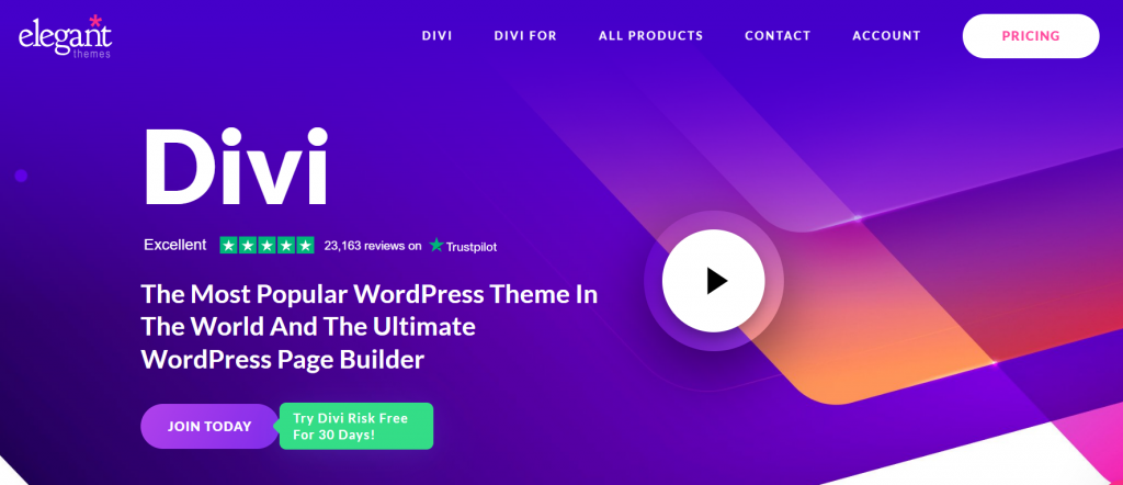 the landing page of Divi page builder