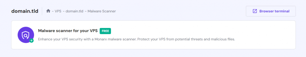 Hostinger malware scanner in the VPS section