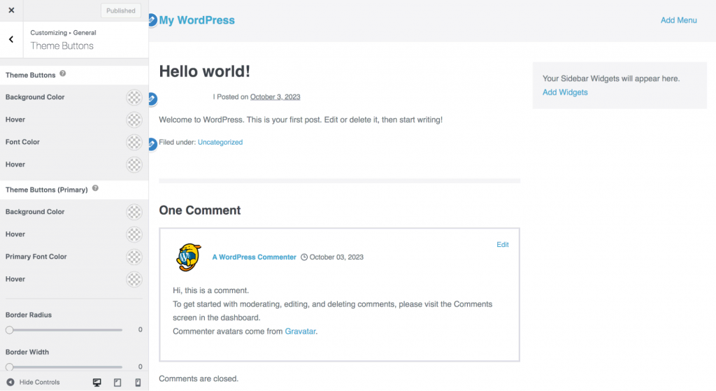 Page Builder Framework settings in the WordPress Customizer