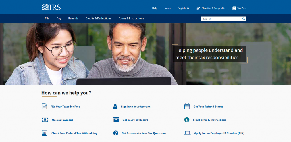 The website of Internal Revenue Service (IRS), which is the US service responsible for collecting US taxes