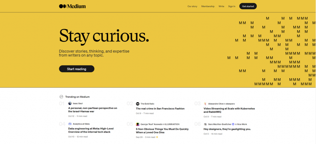 The homepage of Medium.