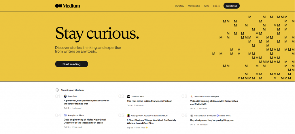 The homepage of Medium.