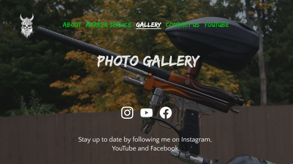 Repair Paintball's Photo Gallery page with social media links attached