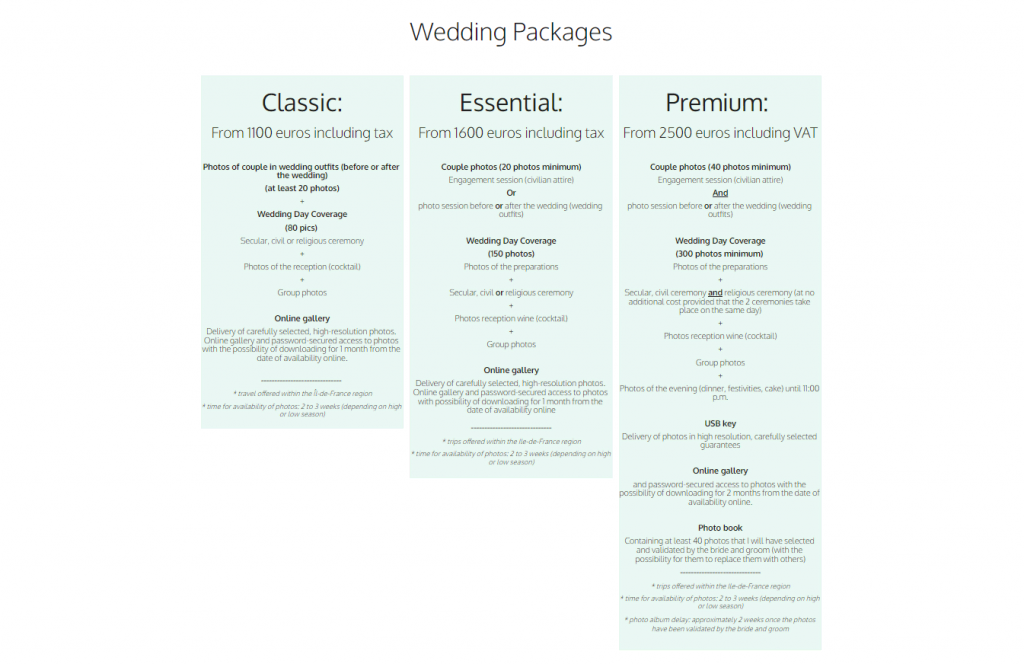 Rosa Walloise Photographie wedding packages section