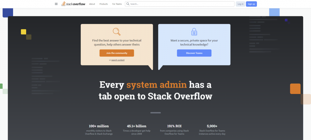 The homepage of Stack Overflow.