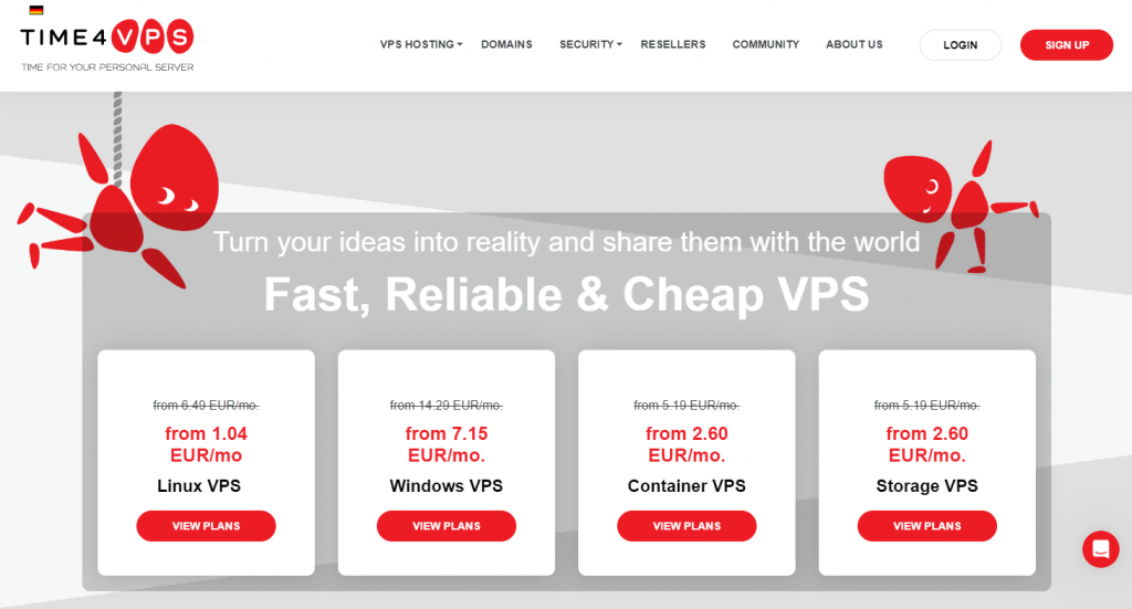 Time4VPS website landing page