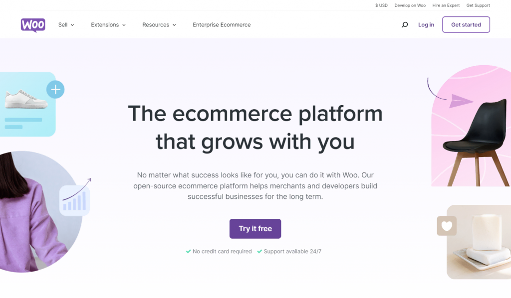 Homepage of WooCommerce, a WordPress eCommerce plugin that can enable a headless commerce architecture.