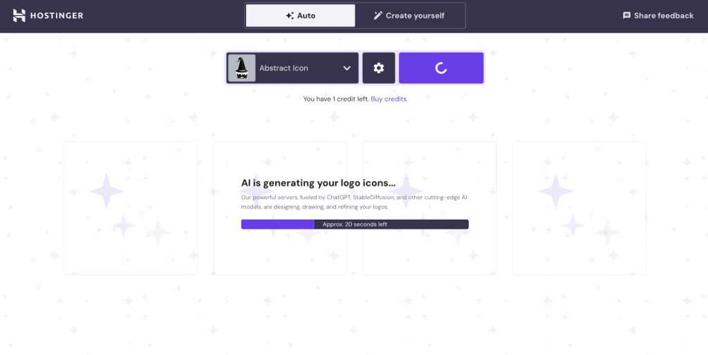 AI is generating your logo waiting screen in the Logo Maker flow