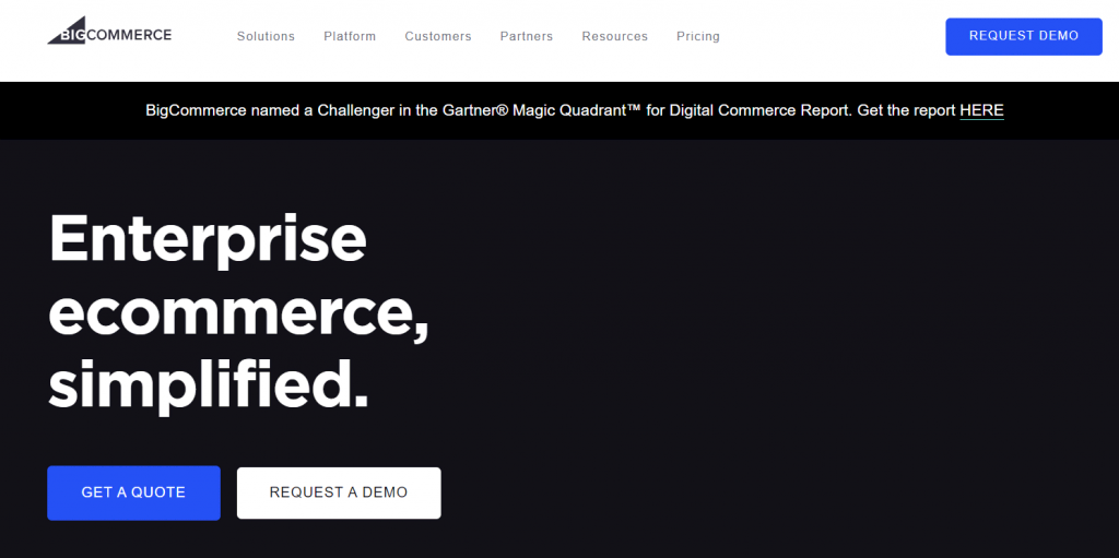 The homepage of BigCommerce