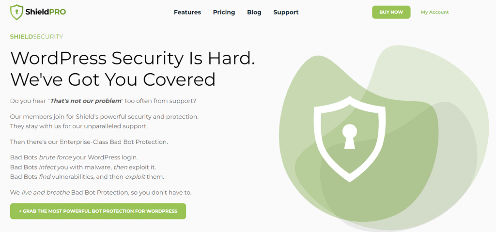 The homepage of Shield Security