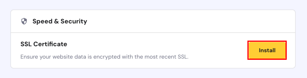 Hostinger SSL certificate installation wizard