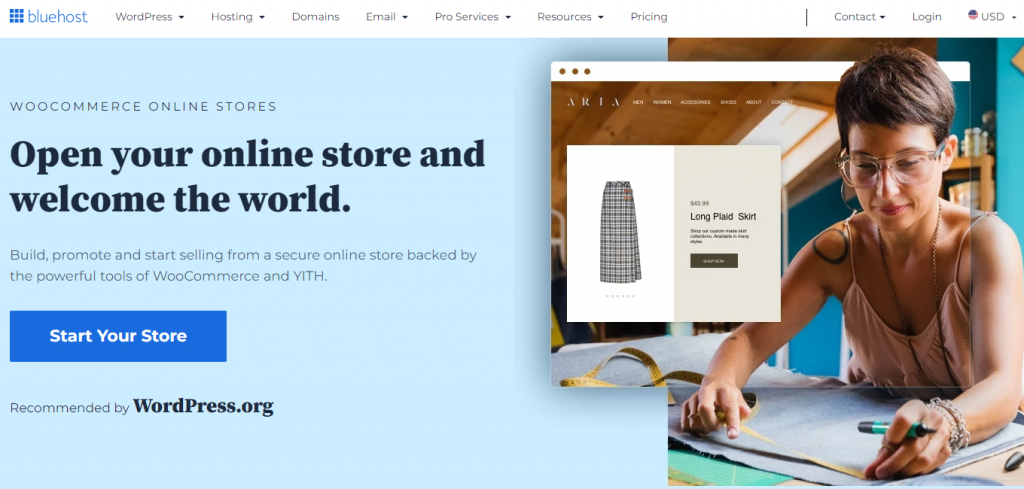 Bluehost's WooCommerce hosting homepage