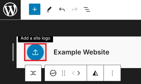 The Add a site logo button is highlighted in the header editor.