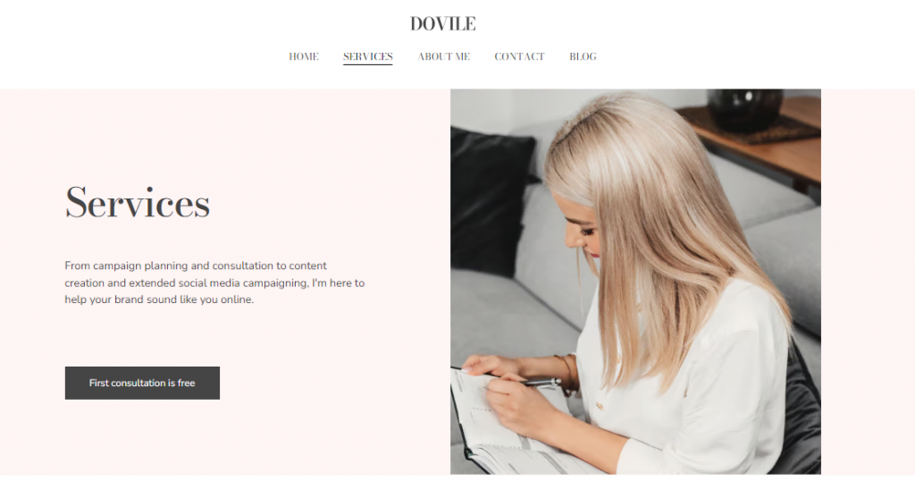 Dovile template Services page