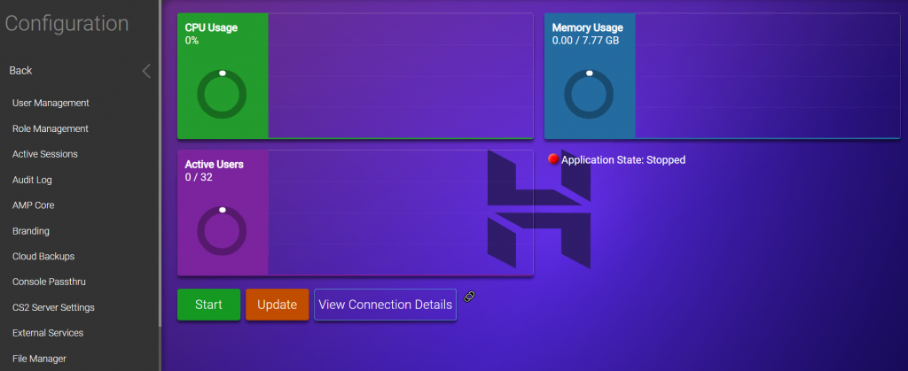 The Game Panel interface showing various management options for the Counter-Strike 2 server