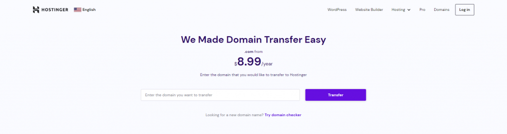 Hostinger's Domain Transfer page