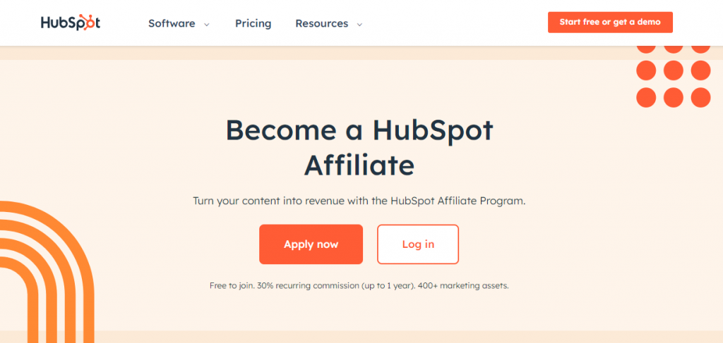 HubSpot Affiliate homepage