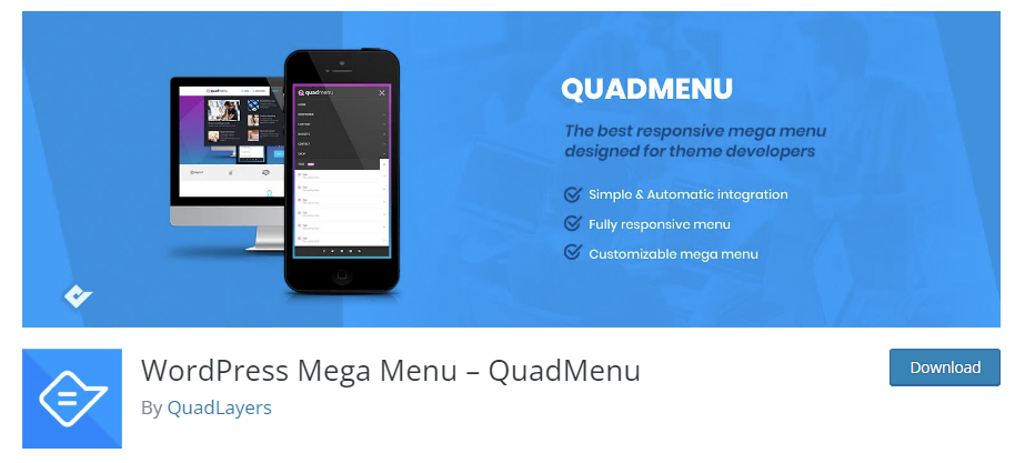The landing page of QuadMenu in the WordPress plugin directory
