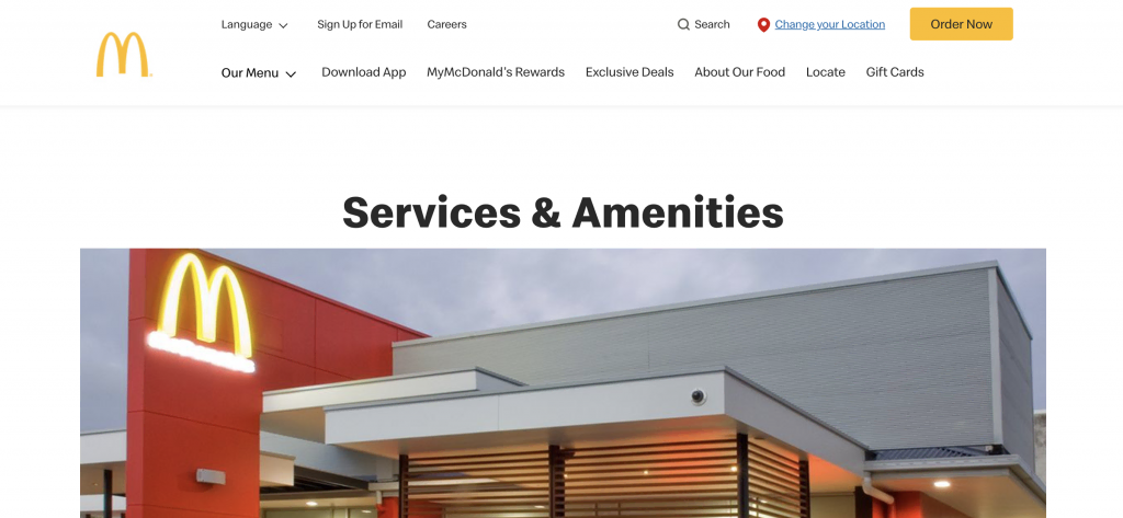 McDonalds services and amenities page