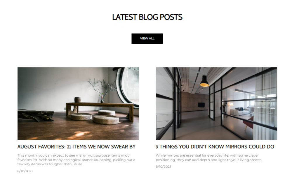 Katzi template's blog section on the home page