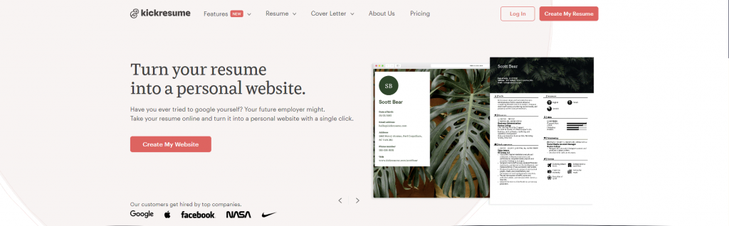 Kickresume homepage