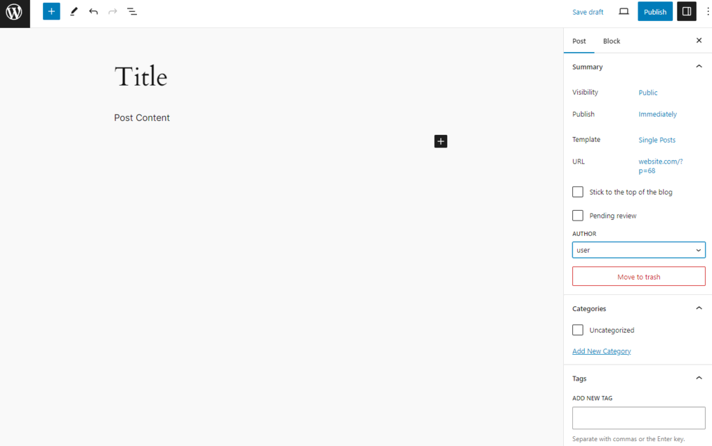 WordPress 帖子编辑器界面