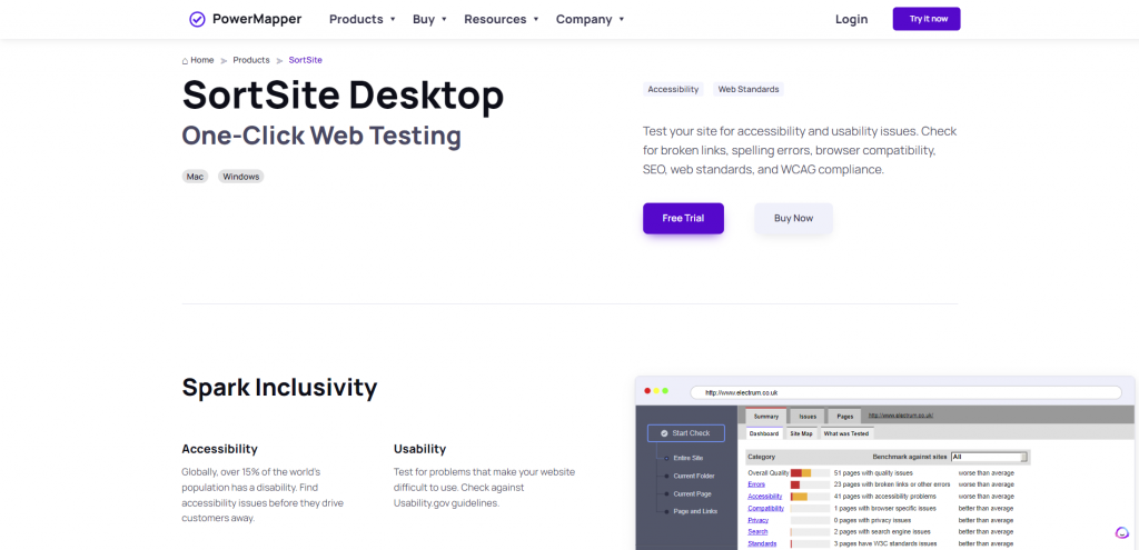 SortSite Desktop homepage.