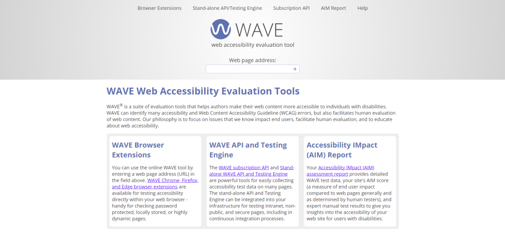 WAVE Web Accessibility Evaluation Tools homepage.