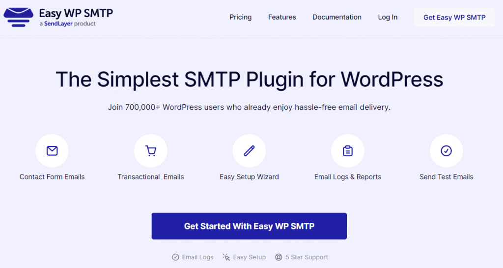 Easy WP SMTP website landing page