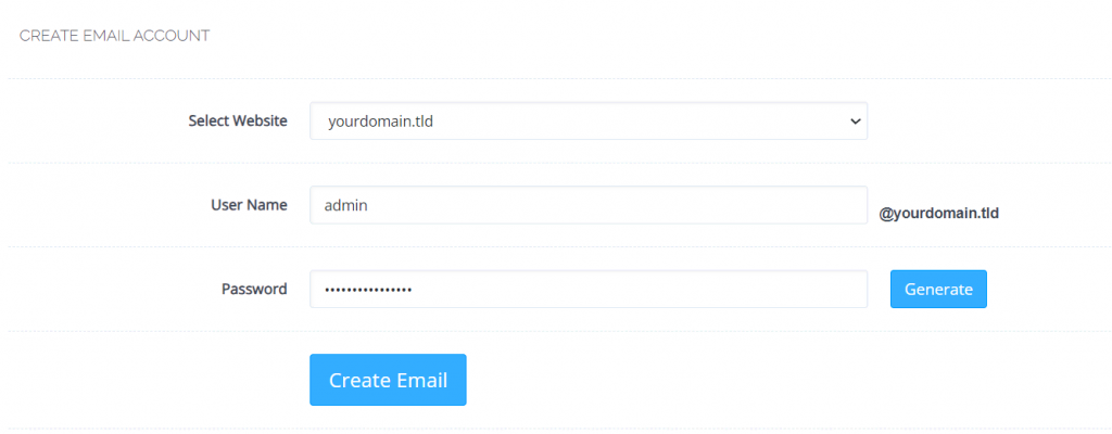 New email account creation settings in CyberPanel