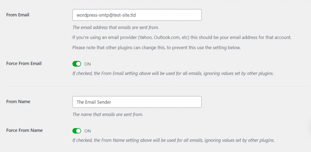 WP Mail SMTP's primary connection settings
