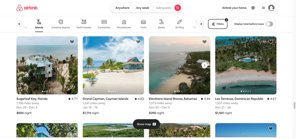 Airbnb homepage