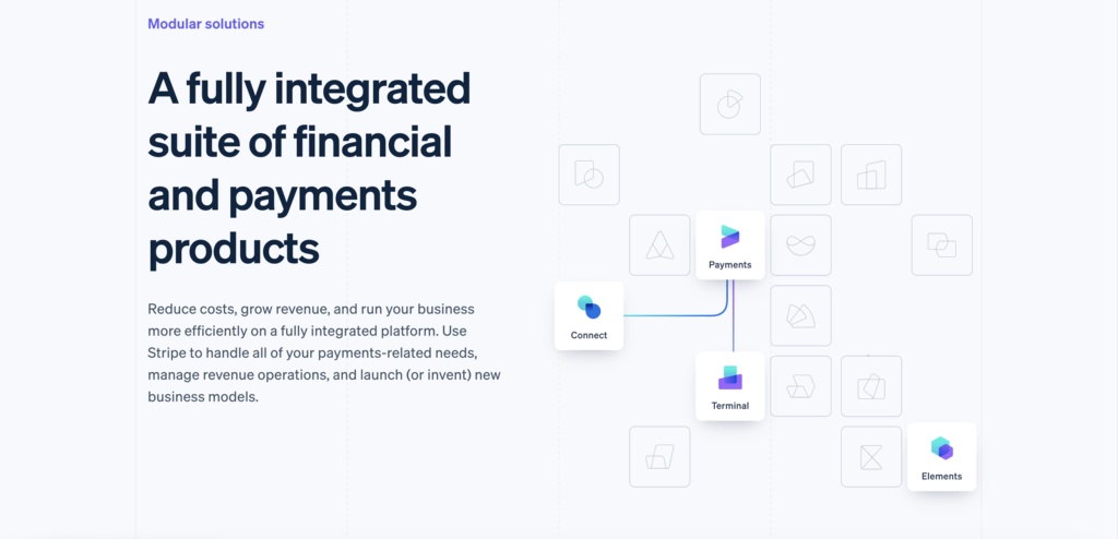 Interactive elements on Stripe's landing page
