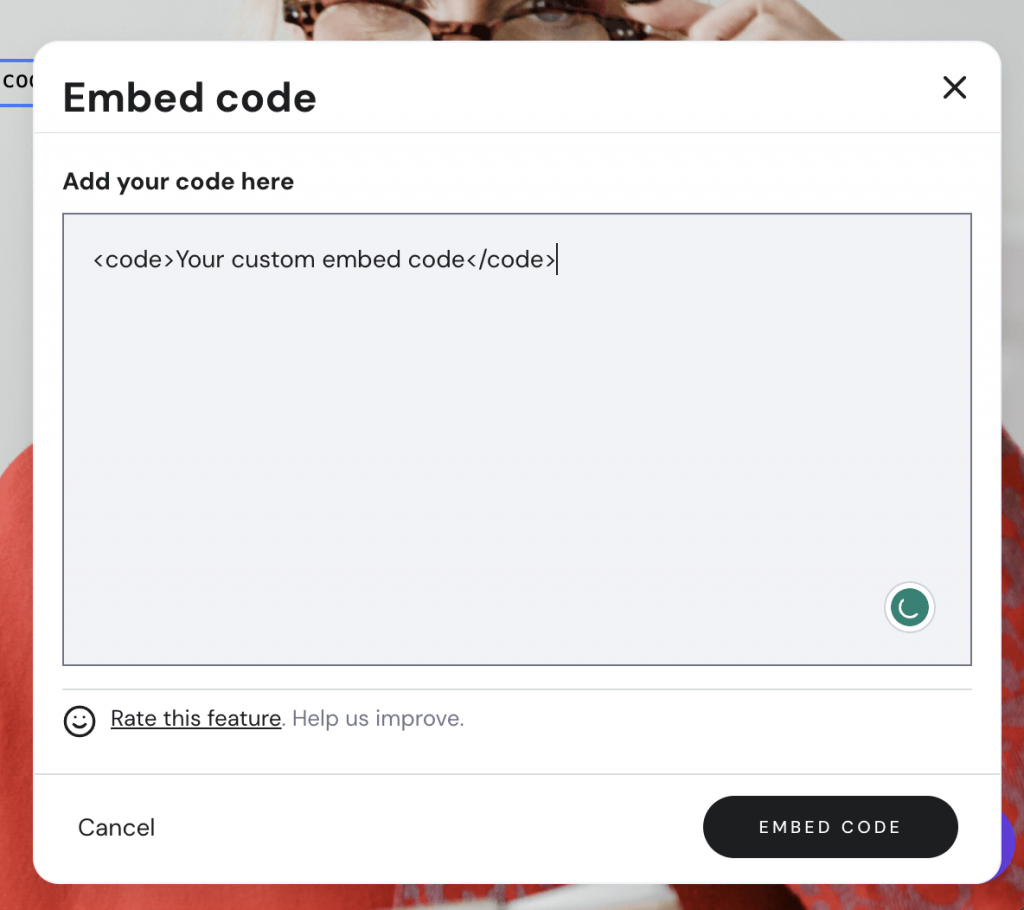  Embed code editor closeup