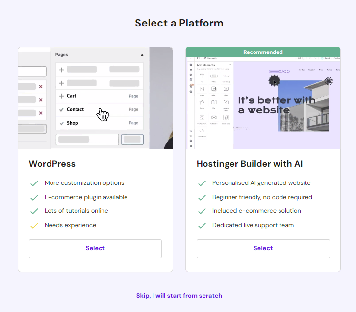 Choosing the platform to host the new landing page
