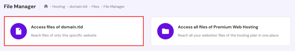 Accessing files of a specific website in hPanel using File Manager