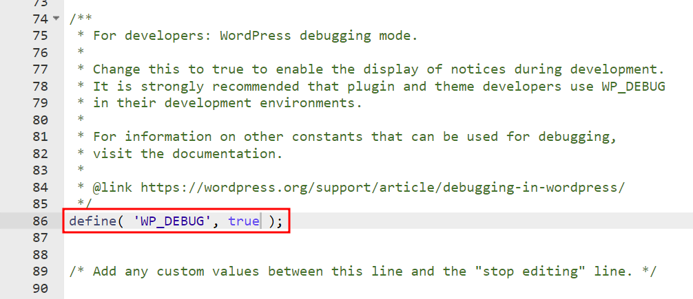 WP_DEBUG function in wp-config. php