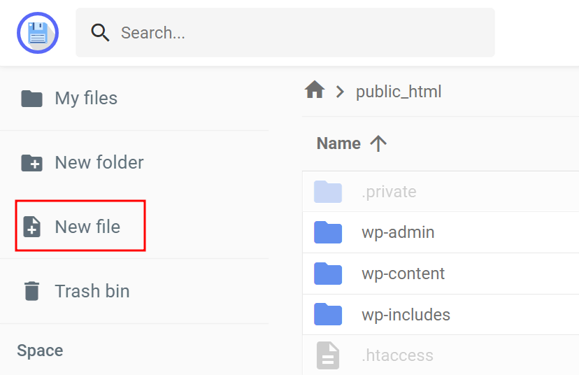 Hostinger's File Manager highlighting the feature to create a new file