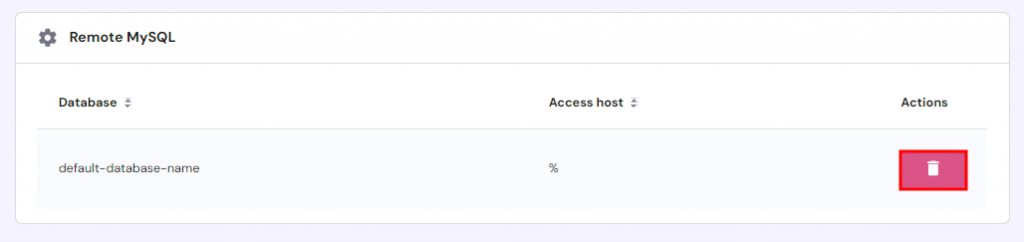 A list of remote MySQL database connections highlighting the button to remove the entries