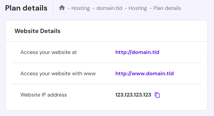 Locating website IP address in hPanel