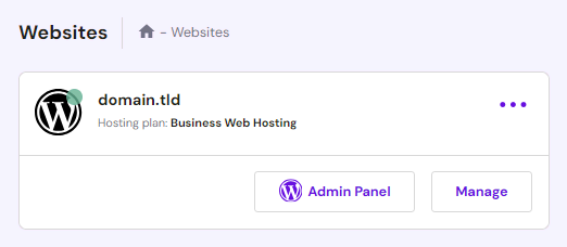 Accessing the admin dashboard of the new WordPress website from hPanel