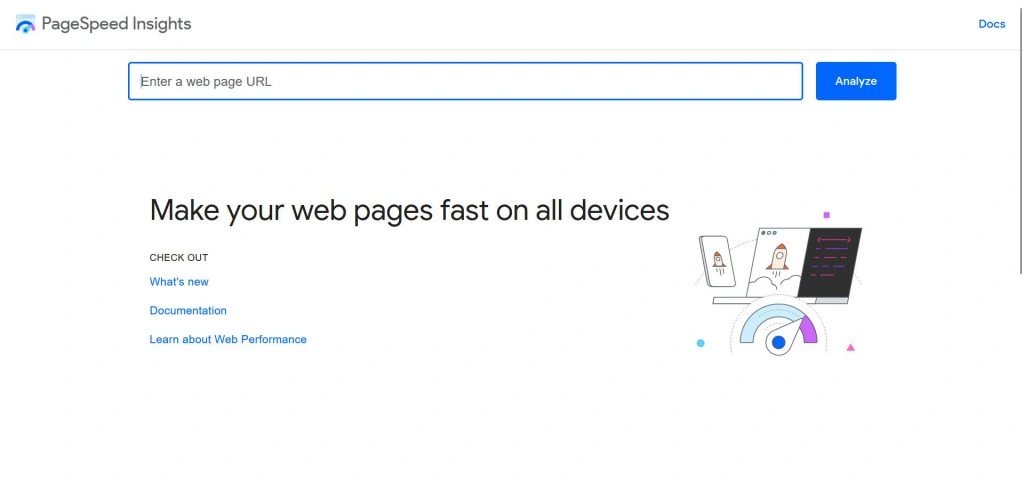 The PageSpeed Insights page where you enter your web page URL.