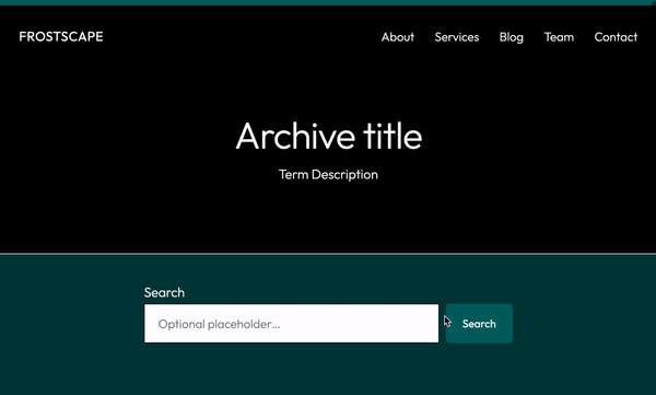 GIF of user dragging the Search block and dropping it above the page title
