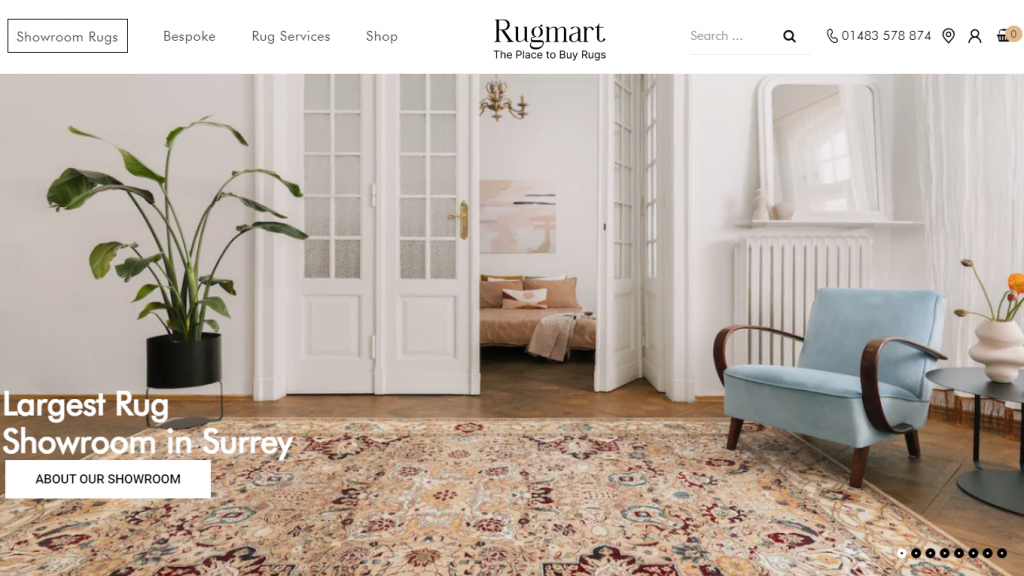 Rugmart's, a Hostinger WooCommerce hosting client, homepage
