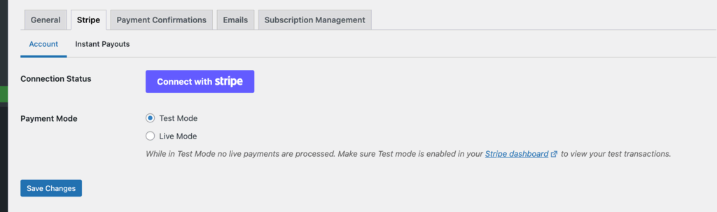 Option to connect Stripe account with WP Simple Pay