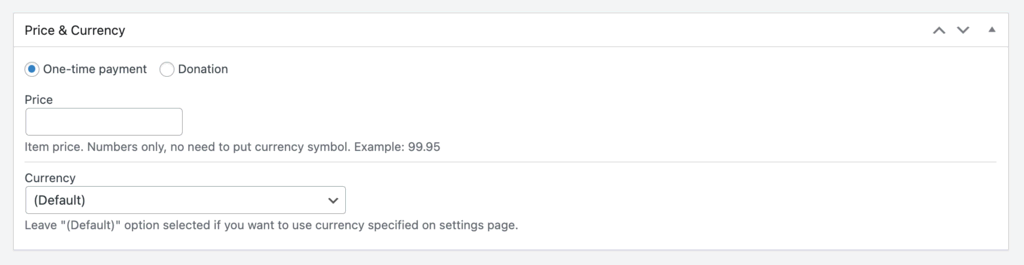 Stripe Price and Currency section